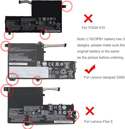 L15C3PB1 Laptop Battery Compatible with Lenovo IdeaPad 330S-14AST 330S-14IKB 330S-15ARR 330S-15AST 330S-15IKB GTX1050 Series Notebook L15M3PB0 L15L3PB0 5B10Q39206 11.4V 52.5Wh 4645mAh(Shape-B) - size: 8.61*4.69*0.25 inch L15C3PB1