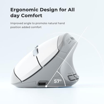 MEETION Ergonomic Vertical Mouse, Wireless Bluetooth Mouse - White | Rechargeable mouse with dual Bluetooth 5.2 and USB, 4 DPI levels (800–2400), compatible with Windows, Mac, PC and iPad - color: Right Gray