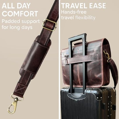 Leather Messenger Bag for Men - 16 Inch Laptop Briefcase, Office Satchel | Fits 16" Laptop & Documents, Top-handle, Removable Shoulder Strap, Brass Fittings, Luggage Sleeve, Organized Pockets - color: Mulberry