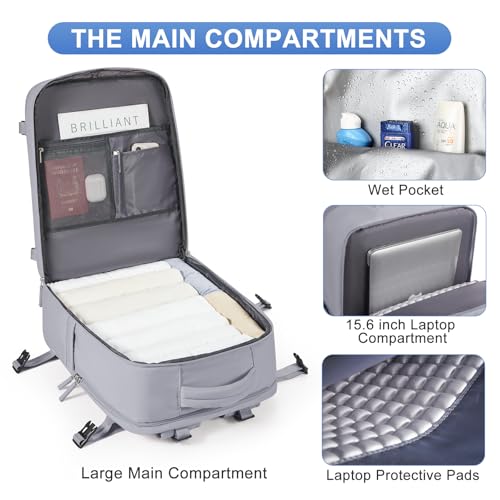 Grey Travel Backpack - Carry On Flight Approved Mochila De Viaje Personal Item - Large Backpack for Men & Women - 18x14x8 Inches - color: A-grey, size: X-Large