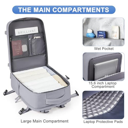 Grey Travel Backpack - Carry On Flight Approved Mochila De Viaje Personal Item - Large Backpack for Men & Women - 18x14x8 Inches - color: A-grey, size: X-Large