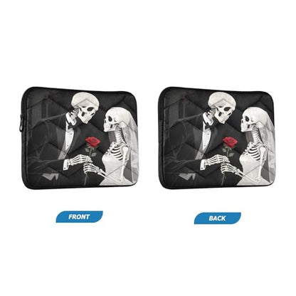 Skeleton Couple Rose Dark 15-16 Inch Quilted Laptop Sleeve Case Soft Notebook Protector Bag Computer Carrying Case - color: skeleton couple rose dark, size: Large