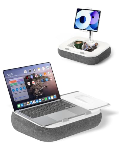 SupeDesk Laptop Lap Desk, Adjustable iPad Holder for Bed, 360° Swivel Tablet Arm, Laptop Desk with Mouse Pad, Snack Bowl & Cup Holder, Fits 4.7–13” Tablets & 15” Laptop - color: Grey