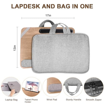 Lap Desk Laptop Bed Table: Home Office Portable Computer Lapdesk with Soft Pillow Cushion and Storage Bag - Wood Wide Writing Padded Tray for Work Gaming on Couch Fits up to 15.6 Inch