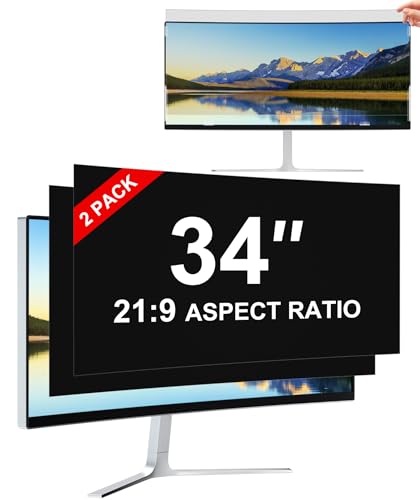 [2-Pack] Privacy Screen For Computer Monitor, 34-Inch 21:9 Aspect Ratio; Anti Spy/Bule Light/Glare And Eye Protection, 2 Install Ways Removable For Office, Airport, Cafe And Other Public Area; Diagonal 34 Inches, Width 31.25 Inches, Height 13.39 Inches -