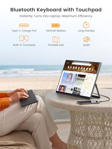 UPERFECT 15.6'' 1080P Touchscreen Portable Monitor with Battery 8000mAh | 125% sRGB Travel Monitor with Bluetooth Keyboard, Kickstand, Bag, VESA, Ultra-Slim External Screen for Laptop, PC, Phone - size: 15.6-inch