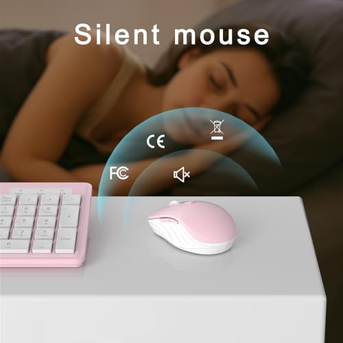 MPTOG Wireless Keyboard and Mouse Combo, Full-Size 104-Key Office Keyboard with 15 Function Keys, Numeric Keypad, Single USB Receiver, Compatible with PC and Laptop(Pink White) - color: Pink White