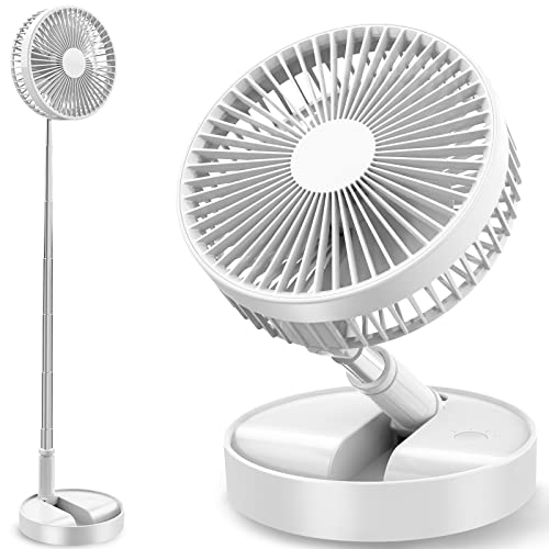 Fan Collapsible for Traveling Foldaway Rechargeable Portable Folding Travel Fans Portable Pedestal Standing Fan Foldable Travel with 7200Mah Battery for Bedroom Home Office - color: White