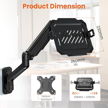 2-in-1 Laptop Wall Mount with Detachable Tray for 12-17" Laptops & Monitors | Gas Spring Adjustable Arm , Full Motion Articulating Stand Holds 2.2-19.8 lbs , Black