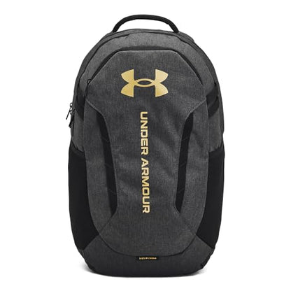 Under Armour Unisex-Adult Hustle 6.0 Backpack, (005) Black Full Heather/Black/Metallic Gold, One Size Fits Most - color: (005) Black Full Heather / Black / Metallic Gold, size: One Size