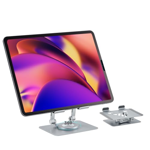 Tablet Stand for Desk, Adjustable&Foldable iPad Pro Holder Portable Monitor Stand with 360° Rotating Base, Holder for iPad Pro,Fit for Computer Office Desk Accessories(Silver3) - color: Silver3