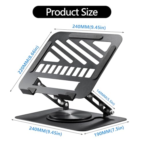 Laptop Stand for Desk Adjustable Computer Stand 360° Rotating with Hollow Ventilation Board Large Weight Capacity Laptop Riser Adjustable Height Laptop Stand for All 10" - 17'' Laptops