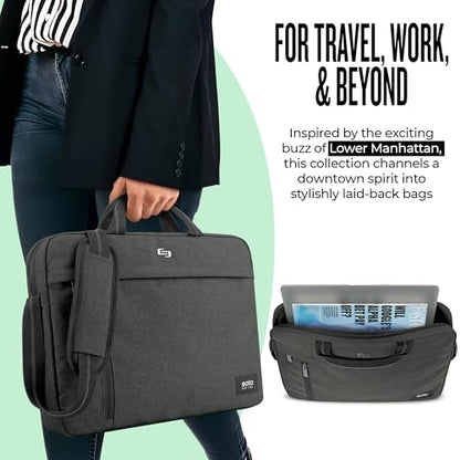 Solo New York Briefcase - Laptop Carrying Bag for Women & Men, Brief for Travel & Work, Front Zippered Pockets, Adjustable Shoulder Strap, Fits 15.6" Computer - Rivington Slim, Gray