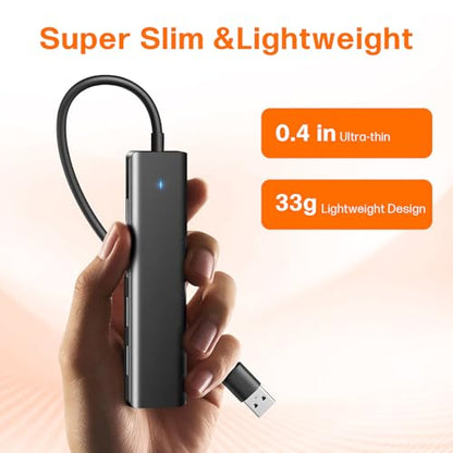 USB Hub 4 Ports, Multiple USB 3.0 Hub, USB A Splitter Ultra-Slim USB Expander for Mouse, Keyboard, Flash Drive, U Disk, Printer, Laptop PC, Desktop and More