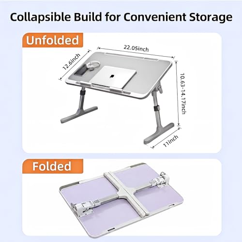 Large Car Seat Tray Table, 22.5"×12.6" Foldable Travel Table in Car, Height Adjustable Lap Bed Desk for Laptop, Rear Seat Eating Writing Tray with Slot, Car Travel Essentials for Long Trips, Grey