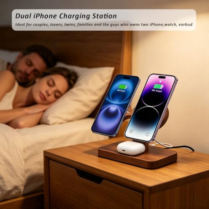 3 in 1 Wireless Charging Station for Apple Devices 24W Dual Phone Charging Station for 2 iPhone 17 16 15 14 13 12 Series iWatch 11 10 9 8 7 6 5 4 AirPod Magnetic Wireless Phone Charger Stand - color: With Apple watch charger