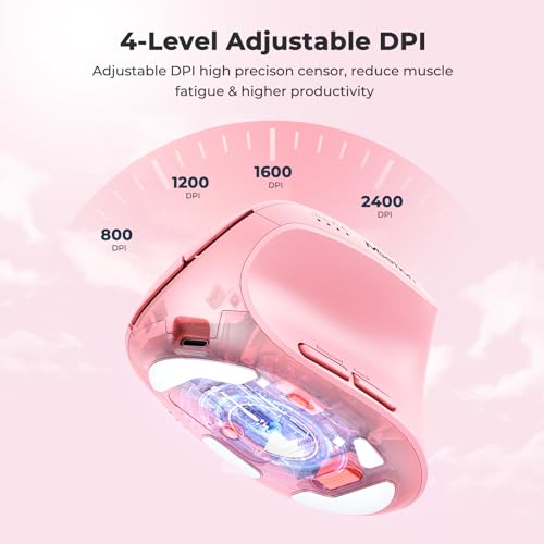 MEETION Ergonomic Vertical Mouse, Wireless Bluetooth Mouse - Pink | Rechargeable mouse with dual Bluetooth 5.2 and USB, 4 DPI levels (800–2400), compatible with Windows, Mac, PC and iPad - color: Right Pink