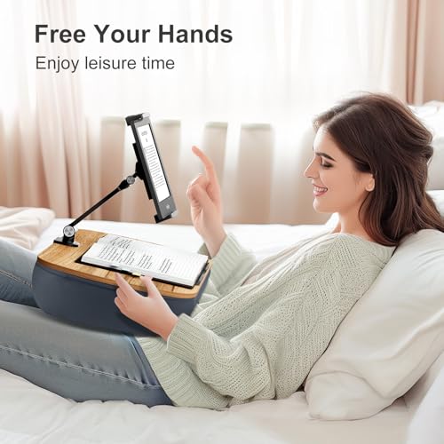 ERGONOV Lap Cozy Kindle Pillow Stand for Bed with Adjustable Arm, 360° Tablet Holder, Fits 4.7"-13" Kindle, iPad, Phone, Lap Desk for Hands Free Reading in Bed, Couch, Sofa,Gray | 360° Tablet Holder, Fits 4.7"-13" Kindle, iPad, Phone, Lap Desk for Hands F