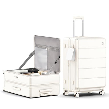 28 Inch Checked Luggage Side Opening Expandable Hardshell Suitcase, 100% PC Lightweight with Brake Spinner Wheels, TSA Lock - Large Travel Suitcase - color: Milky White, size: 28 Inch-EXT