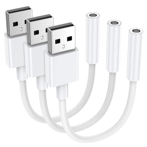 USB to 3.5mm Audio Jack Adapter (3 Pack), Audio Aux Cable External Stereo Sound Card, USB to 3.5mm TRRS Female Headset for PS5 PS4 Headphone PC Laptop Linux Desktops and More Device - size: 3 Pack