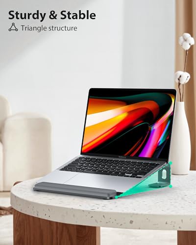 NTMY Laptop Stand for Desk with Wrist Protection Pad, Aluminum Laptop Riser Computer Stand for Laptop, Ergonomic Laptop Stand for MacBook/HP/Dell/Acer/Lenovo 10-17.3'' (Grey) - color: Grey