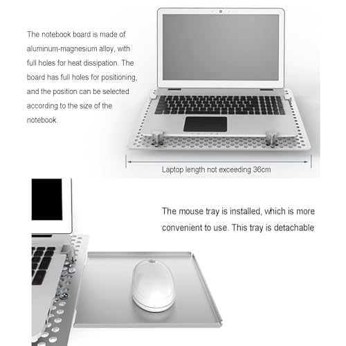 Laptop Wall Mount, Adjustable Laptop Holder with Mouse Tray, Vented Cooling Platform, Full Motion Articulating Notebook Tray, Weight Capacity 8KG, for Office, Workstation