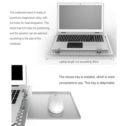 Laptop Wall Mount, Adjustable Laptop Holder with Mouse Tray, Vented Cooling Platform, Full Motion Articulating Notebook Tray, Weight Capacity 8KG, for Office, Workstation
