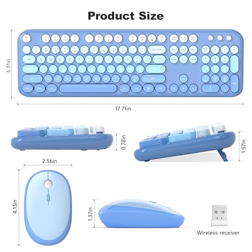 MOFII Wireless Keyboard and Mouse Combo, Full Size 2.4G Retro Round Computer Keyboard and Mouse Set, Plug and Play, for Windows, Computer, Desktop, PC, Notebook - (Blue Gradient) - color: Blue Gradient
