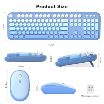 MOFII Wireless Keyboard and Mouse Combo, Full Size 2.4G Retro Round Computer Keyboard and Mouse Set, Plug and Play, for Windows, Computer, Desktop, PC, Notebook - (Blue Gradient) - color: Blue Gradient