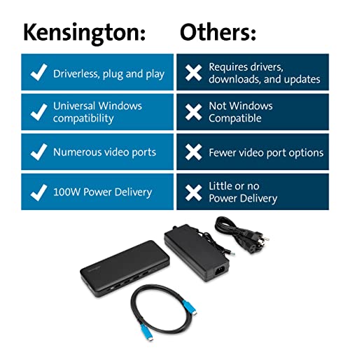 Kensington Triple Display USB-C Docking Station with 100W PD for Dell, HP, Lenovo, Acer, ASUS, Razer, Surface (Black) | 100W power delivery, compatible with Dell, HP, Lenovo, Acer, ASUS, Razer, Surface laptops - style: USB-C Triple Display 100W
