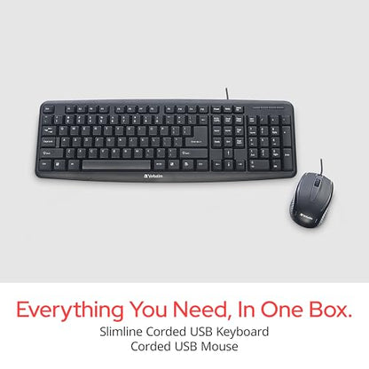 Verbatim Slimline Wired Keyboard and Mouse Combo USB Plug-and-Play Numeric Keypad Adjustable Tilt Legs Optical Corded Mouse Full-Size Computer Keyboard Compatible with PC, Laptop - FFP Packaging Black - style: Wired Keyboard & Mouse