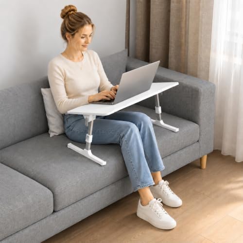 Adjustable Lap Desk, Foldable Laptop Desk for Bed, X-Large Lap Table | 23.6 x 15.7 Inches Bed Laptop Table, Laptop Stand for Couch & Sofa, Laptop Tray for Adults Writing Reading Eating, White - color: White