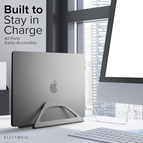 Aluminum Vertical Laptop Stand with Gravity Auto-Lock – Adjustable Laptop Holder Vertical fits MacBook Pro/Air, Chromebook & Gaming Laptops up to 17.3" – Space-Saving Desktop Dock - Grey - color: Grey
