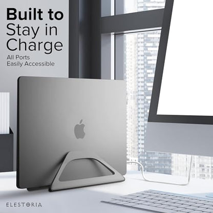 Aluminum Vertical Laptop Stand with Gravity Auto-Lock – Adjustable Laptop Holder Vertical fits MacBook Pro/Air, Chromebook & Gaming Laptops up to 17.3" – Space-Saving Desktop Dock - Grey - color: Grey