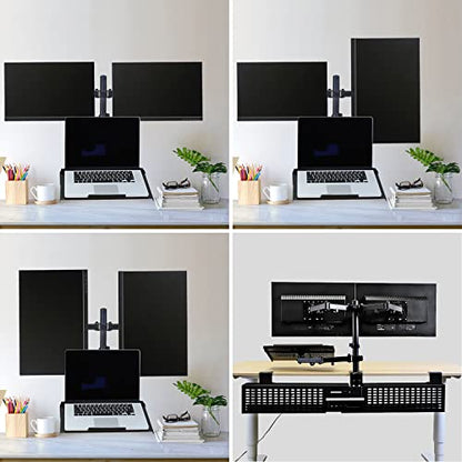 AEONS Dual Monitor and Laptop Desk Mount Combo Stand with Notebook Tray fits 17 inch, 3-in-1 Adjustable Triple Arm Mount fits 27 inch LCD Screen with VESA, Clamp and Cable Management, Black - style: Triple Arm & Tray, Black