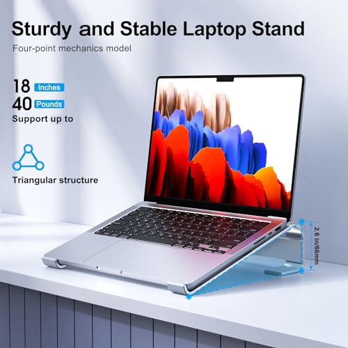 MOKURU Laptop Stand for Desk, Aluminum Laptop Riser, Ergonomic Computer Stand Compatible with for MacBook Pro/Air, Dell, HP, Lenovo, 10-17.3'' (Silver) - color: Silver