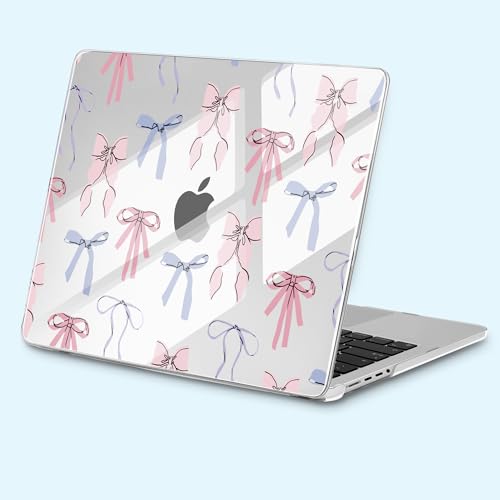 for New MacBook Pro 14 inch Case 2026 2025 M5 2024 M4 2023 Release– Aesthetic Floral Design Ultra Thin Clear Laptop Shell 6-in-1 Bundle with TPU Keyboard Cover & OTG Adapters, Pink Bow - color: Pink bow