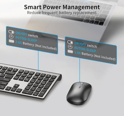 Full Size Slim Computer Keyboard and Mouse Wireless with 2.4Ghz Dongle | Silent Flat Keyboard and Optical Mouse, Sleek Design, Quiet Click, Invisible Light Design, for Laptop PC Desktop Windows Mac - color: KM480-Gray&Black