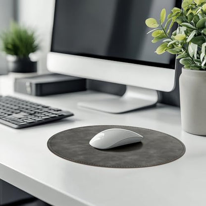 Mouse Pad，Round Mouse Pad，PU Mouse Pad，Leather Mouse Pad with Stitched Edge Micro-Fiber Base with Non-Slip Waterproof，Mouse Pad for Computers，Laptop，9 x 9 Inch (Gray) - color: Gray, size: 9L x 9W inches