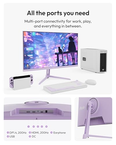 Pixio PX248 Wave Purple 24 inch 200Hz Refresh Rate FHD 1080p Resolution Fast IPS Panel 1ms GTG Response Time Built-in Speakers Gaming Monitor with Adaptive Sync - color: Purple