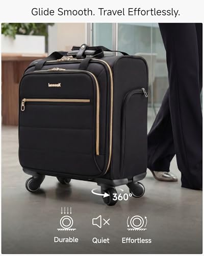 LUGGEX Rolling Laptop Bag with Wheels, 17.3" Soft Sided Laptop Rolling Briefcase with 4 Spinner Wheels - Lightweight Carry On for Business Travel Overnight (UX-Core, Black, 18 Inch)