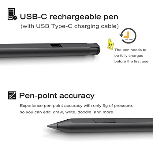 Rechargeable MPP 2.0 Tilt Pen Stylus Pen Compatible for HP Touch Screen Devices, Compact Design with Magnetic Barrel, 4096 Levels Pressure, Right-Click & Erase Function, Black (3J122AA) | Compatible HP Omnibook X Flip/Ultra HP Envy/Pavilion/Specter X360 M