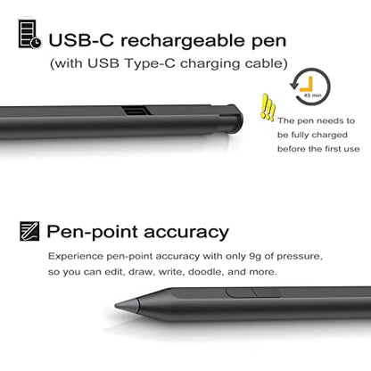 Rechargeable MPP 2.0 Tilt Pen Stylus Pen Compatible for HP Touch Screen Devices, Compact Design with Magnetic Barrel, 4096 Levels Pressure, Right-Click & Erase Function, Black (3J122AA) | Compatible HP Omnibook X Flip/Ultra HP Envy/Pavilion/Specter X360 M