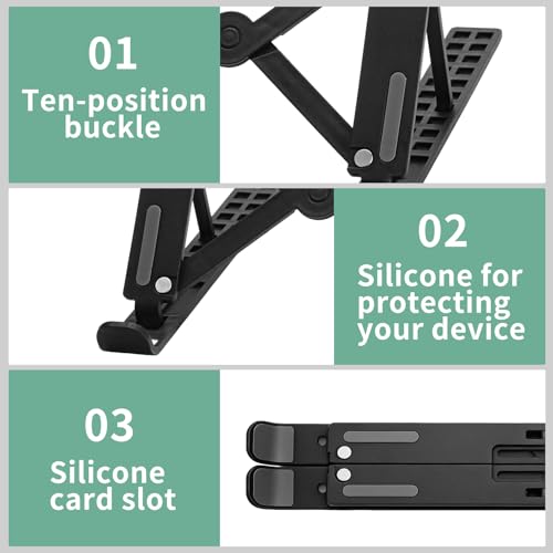 Adjustable Laptop Stand for Desk - Portable Foldable Notebook Riser, Ergonomic Computer Holder Compatible with 10-15.6 Inch Laptops, Vented Heat Dissipation(Black) - color: Black