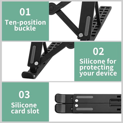 Adjustable Laptop Stand for Desk - Portable Foldable Notebook Riser, Ergonomic Computer Holder Compatible with 10-15.6 Inch Laptops, Vented Heat Dissipation(Black) - color: Black