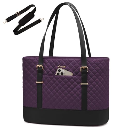 LOVEVOOK Laptop Bag for Women, 15.6 Inch Work Tote Computer Bag With Large Cup Holder, Lightweight Large Laptop Briefcase for Travel, Bussiness, Teacher - color: Dark Purple-black, size: 15.6 Inch
