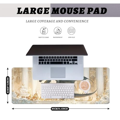 Fantasy Beast Desk Pad Mouse Pad Golden Palace Epic Dragon Large Gaming Mouse Mat with Stitched Edges,Non-Slip Waterproof Rubber Base Mous Mat Office Computer Keyboard Laptop Home 31.5"x11.8" - color: Fantasy Beast, size: 11.8"L x 31.5"W