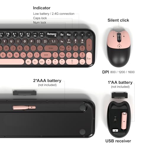 MOFII Wireless Keyboard and Mouse Combo, Full Size 2.4G Retro Round Computer Keyboard and Mouse Set, Plug and Play, for Windows, Computer, Desktop, PC, Notebook - (Lovely BlackBerry Gradient) - color: Blackberry Gradient