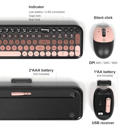 MOFII Wireless Keyboard and Mouse Combo, Full Size 2.4G Retro Round Computer Keyboard and Mouse Set, Plug and Play, for Windows, Computer, Desktop, PC, Notebook - (Lovely BlackBerry Gradient) - color: Blackberry Gradient