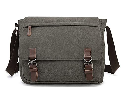 Sechunk Canvas Vintage Messenger Bag Shoulder bag Leather Large Travel Crossbody bags for men women 15inch Laptop - color: Grey, size: Large